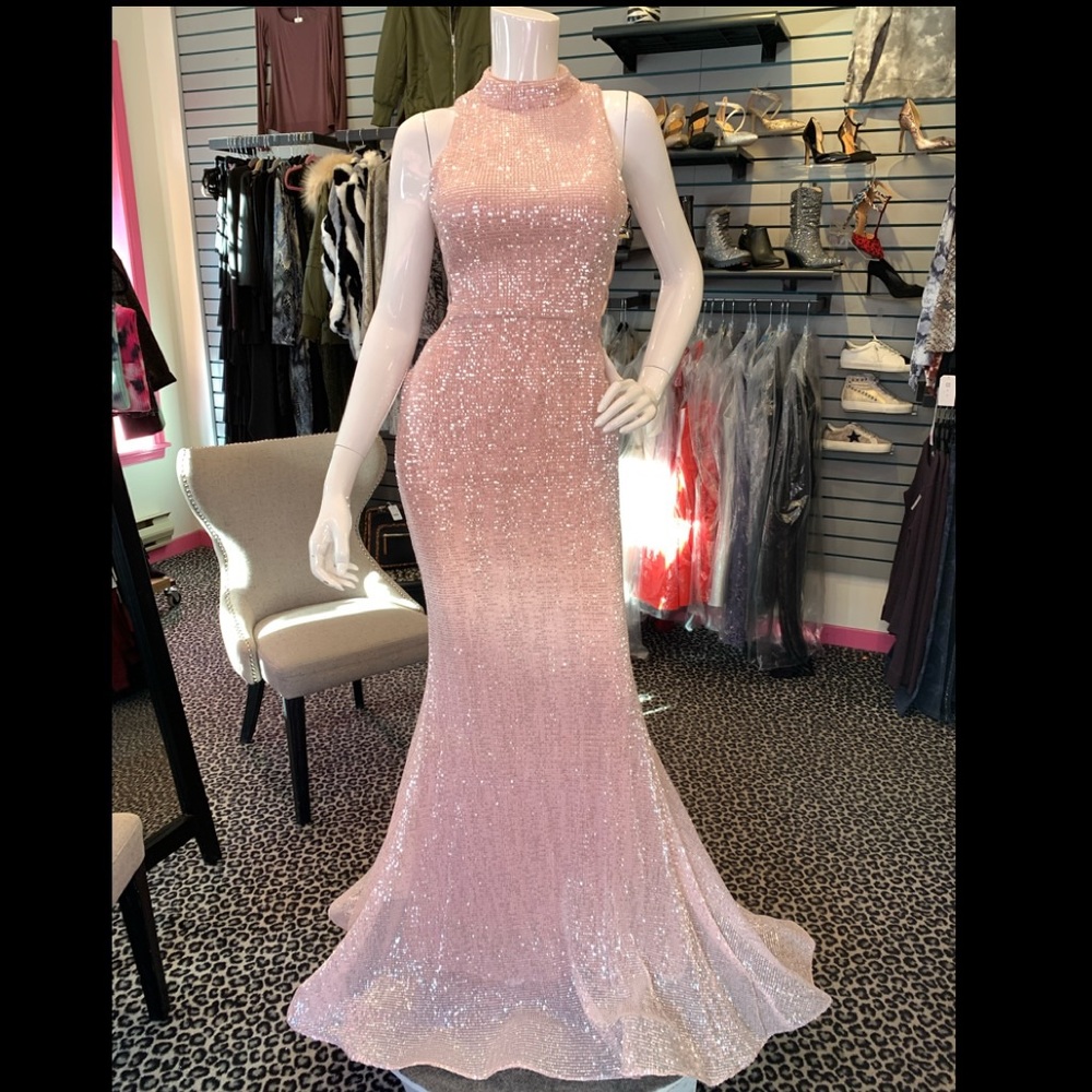 Light pink sequin high neck gown
